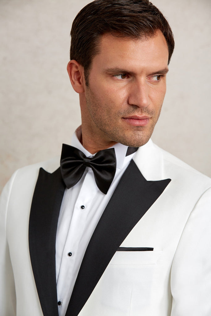 Slim Fit Release Shawl Lapel Patterned White Classic Tuxedo