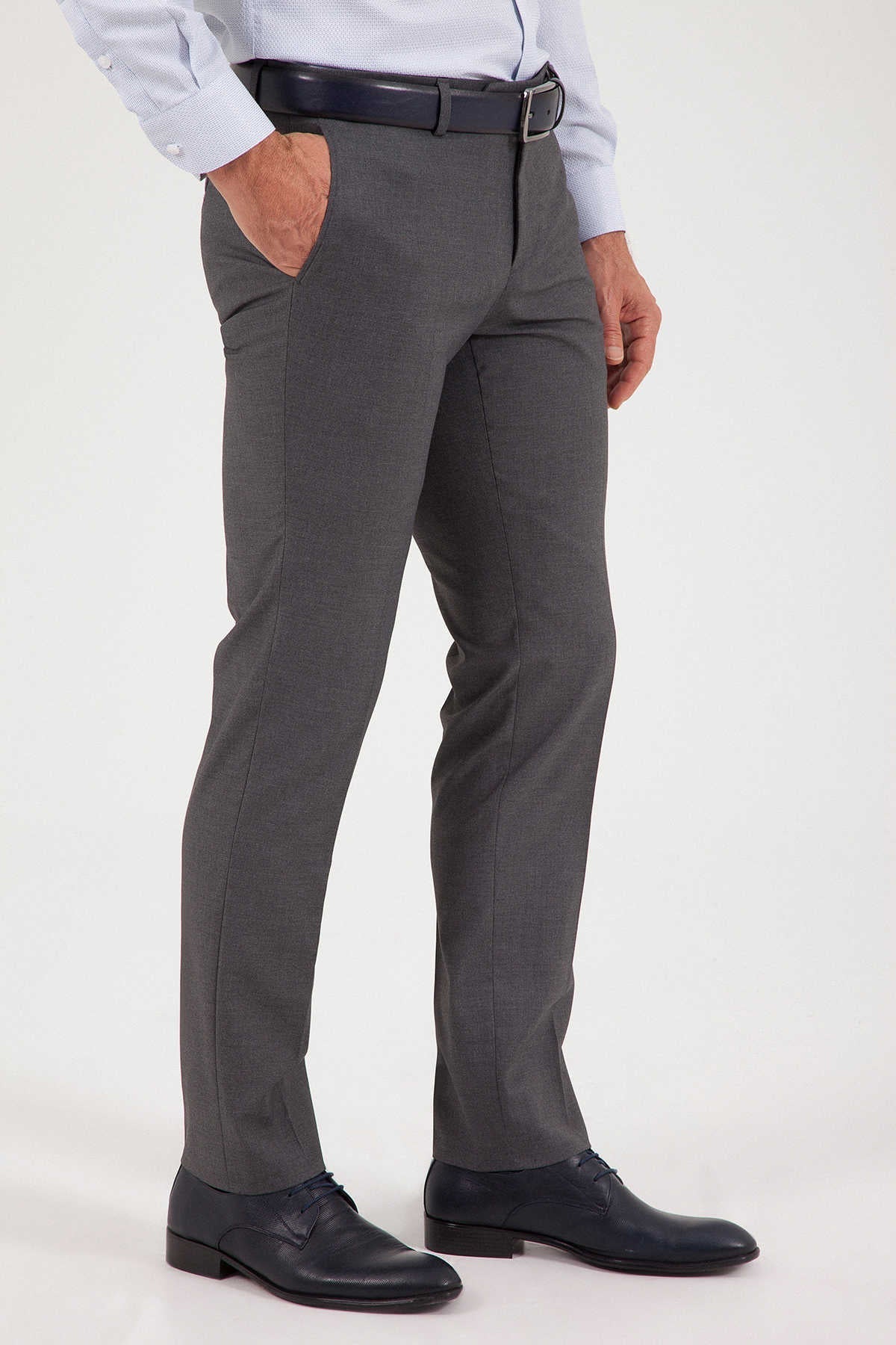 Slim Fit Side Pocket Textured Gray Low Waist Dress Pants SAYKI Slim Fit Side Pocket Textured Gray Low Waist Dress Pants SAYKI