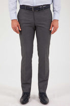 Dark gray formal trousers with a sleek, tailored fit and subtle texture.