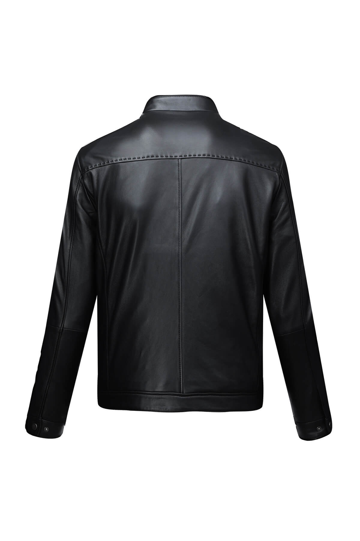 Slim Fit Stand Collar Black 100% Leather Coat - SAYKI