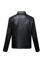Slim Fit Stand Collar Black 100% Leather Coat - SAYKI