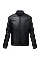 Slim Fit Stand Collar Black 100% Leather Coat - SAYKI
