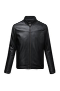 Slim Fit Stand Collar Black 100% Leather Coat