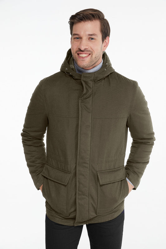 Slim Fit Stand Collar Hooded Khaki Coat SAYKI