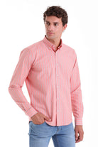 Slim Fit Striped Cotton Blend Orange Casual Shirt SAYKI