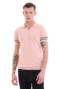 Slim Fit Striped Pink Knit Polo T-Shirt