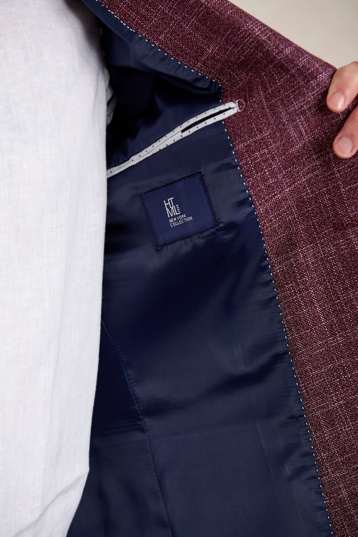 Slim Fit Textured Notch Lapel Burgundy Casual Blazer - SAYKI