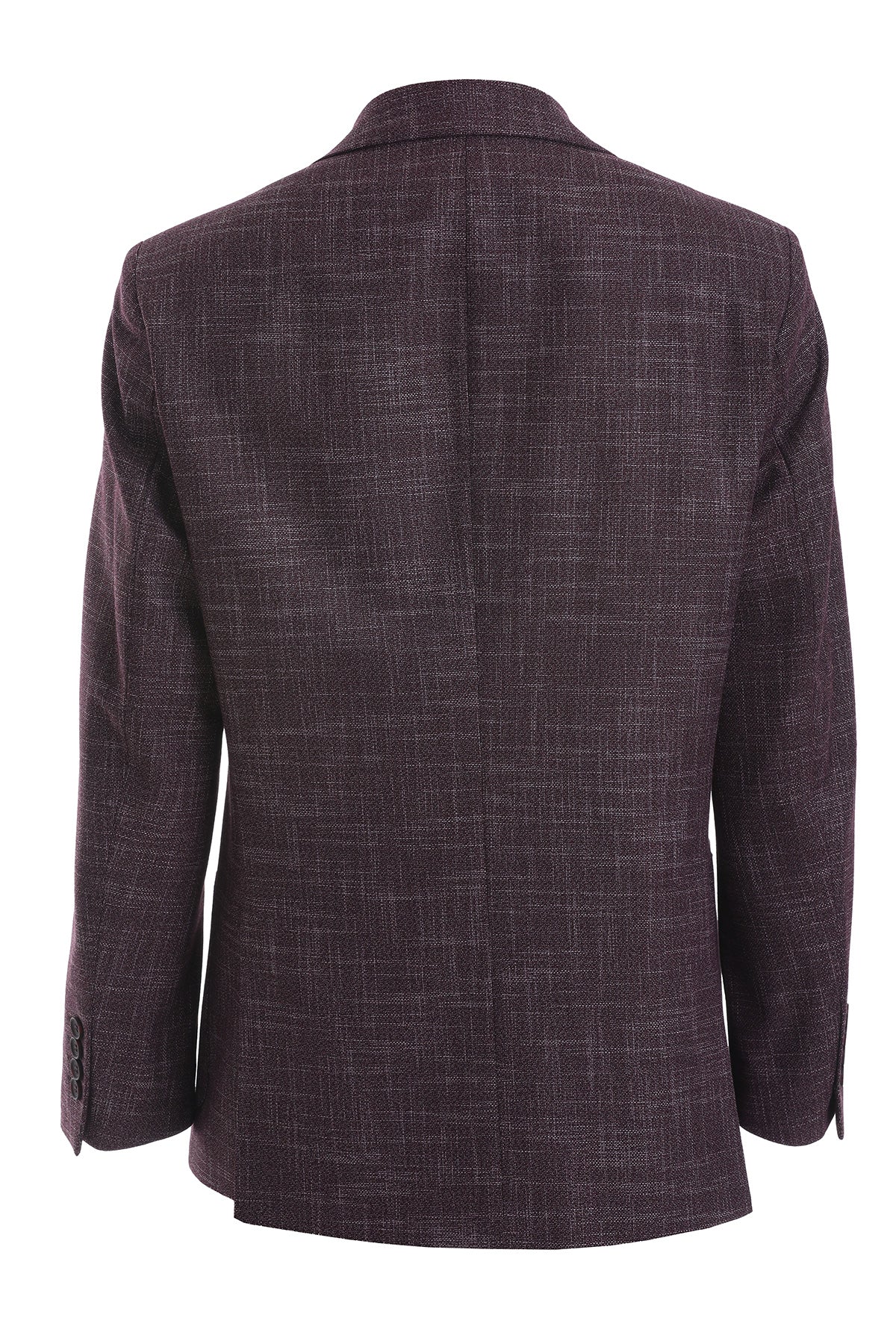 Slim Fit Textured Notch Lapel Burgundy Casual Blazer - SAYKI