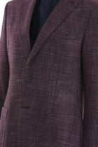 Slim Fit Textured Notch Lapel Burgundy Casual Blazer - SAYKI