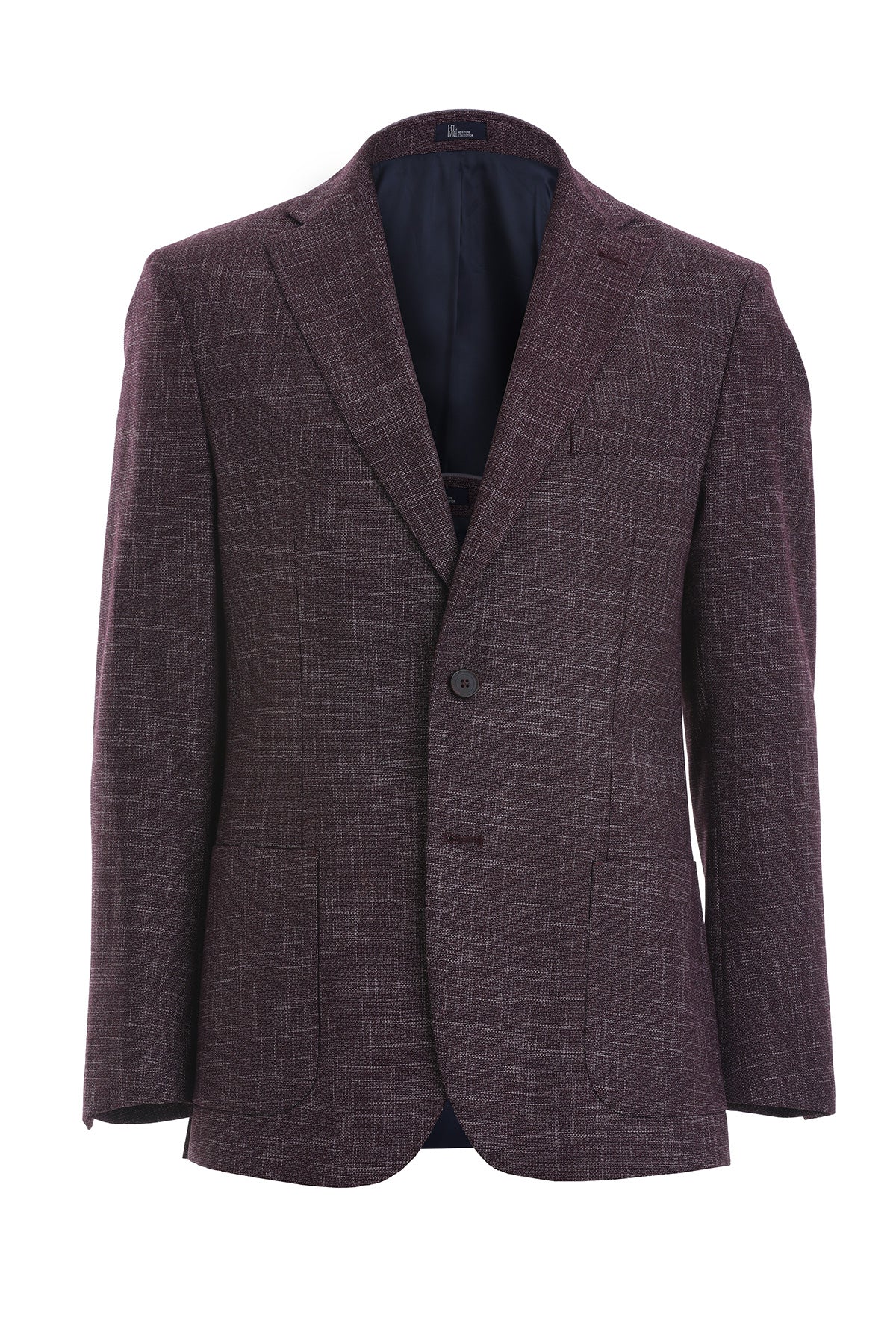 Slim Fit Textured Notch Lapel Burgundy Casual Blazer - SAYKI