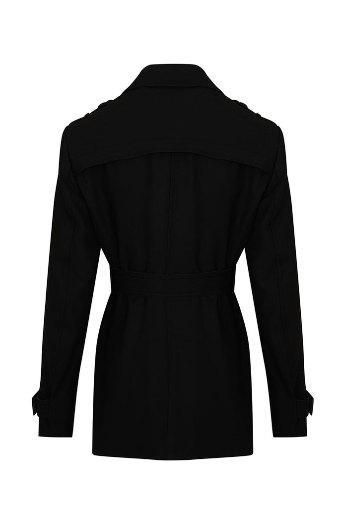 Slim Fit Trench Coat Vilnus Flat Collar Wool Blend Black