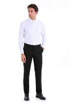 Slim fit white cotton blend dress shirt with long sleeves classic collar and button-down front
