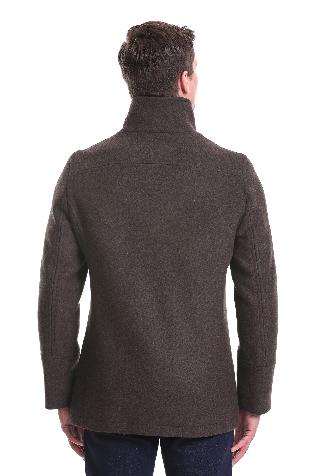 Slim Fit Wool Blend Double-Breasted Brown Peacoat - SAYKI