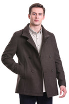 Slim Fit Wool Blend Double-Breasted Brown Peacoat - SAYKI
