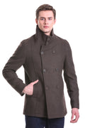 Slim Fit Wool Blend Double-Breasted Brown Peacoat