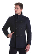 Slim Fit Wool Blend Double-Breasted Navy Peacoat