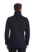Slim Fit Wool Blend Double-Breasted Navy Peacoat - SAYKI