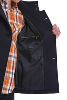 Slim Fit Wool Blend Double-Breasted Navy Peacoat - SAYKI