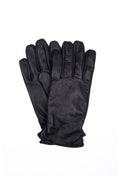 Textured Black Leather Winter Gloves