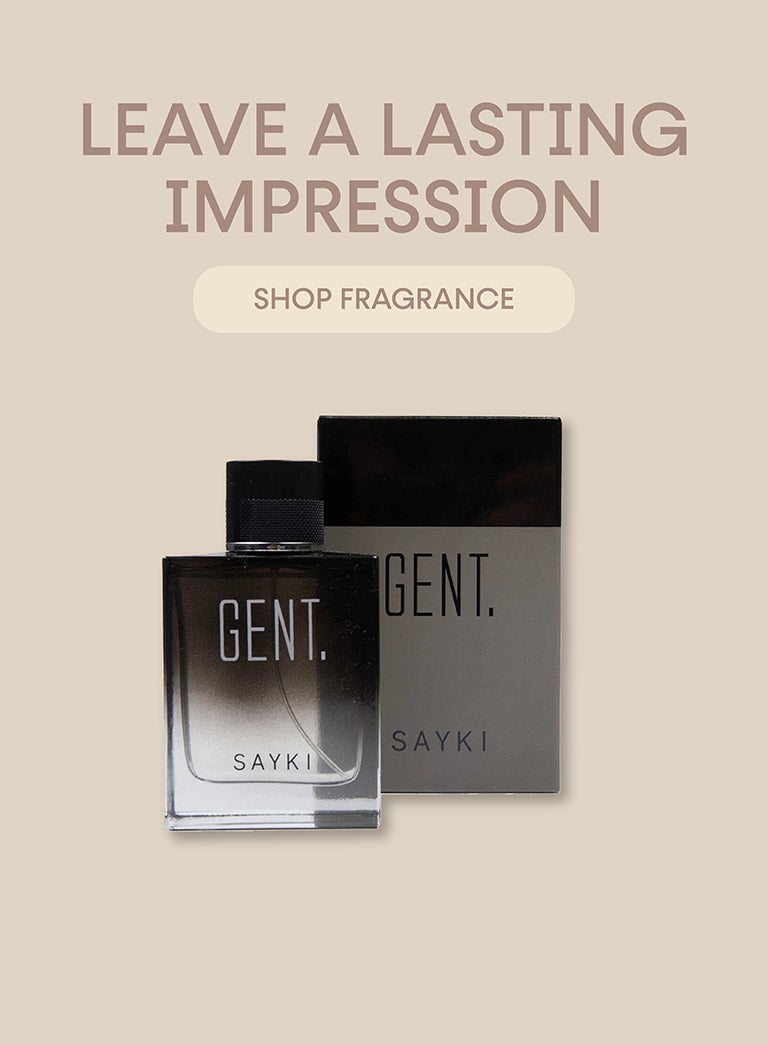 SAYKI GENT men’s fragrance bottle and box styled as a Valentine’s Day gift