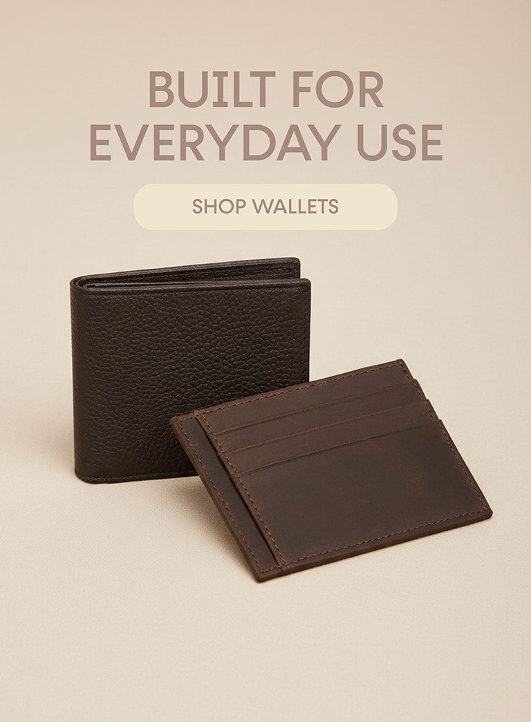 SAYKI brown leather wallets displayed on a neutral background as Valentine’s Day gift ideas