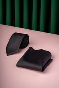 Water and Stain Resistant 2.75-inch Black Tie and Pocket Square Set