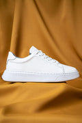 White Pebbled Leather Lace Up Sneakers